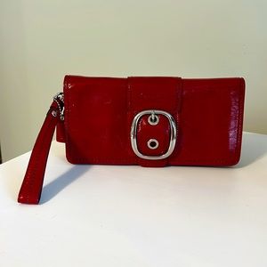 COACH large patent red buckle wallet wristlet